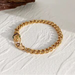 Serpenti Green Eyes Snake 18K Gold Stainless Steel Waterproof Chain Bracelet